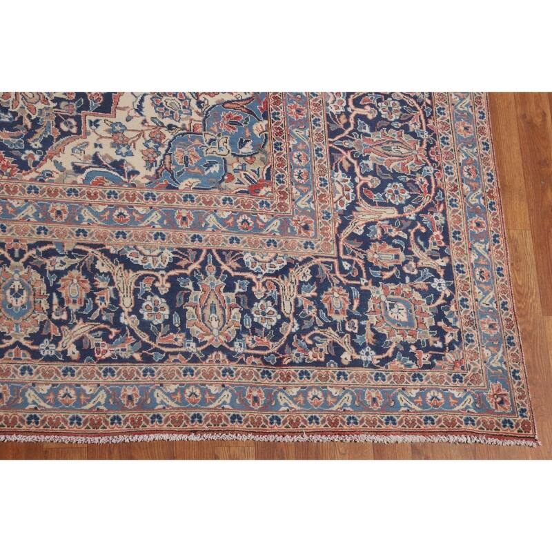 Traditional Kashan Large Persian Vintage Rug Hand-Knotted Wool Carpet - 10'2"x 14'0"