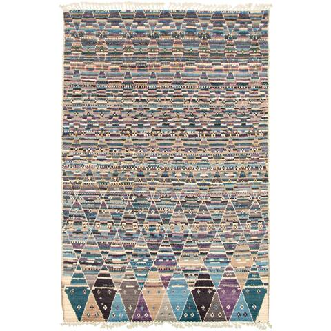 ECARPETGALLERY Hand-knotted Pak Finest Marrakesh Blue Wool Rug - 6'0 x 8'11
