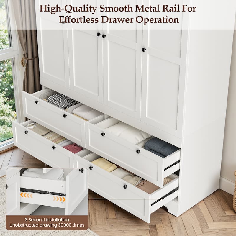 Pocassy 71" H Wardrobe Closet with Drawers and Cabinet.