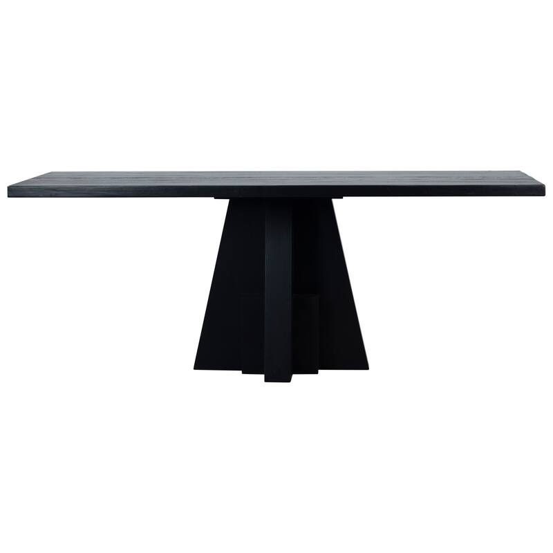 Weston 79-inch Rectangular Brushed Matte Black Reclaimed Pine Dining Table with Modern Pedestal Base