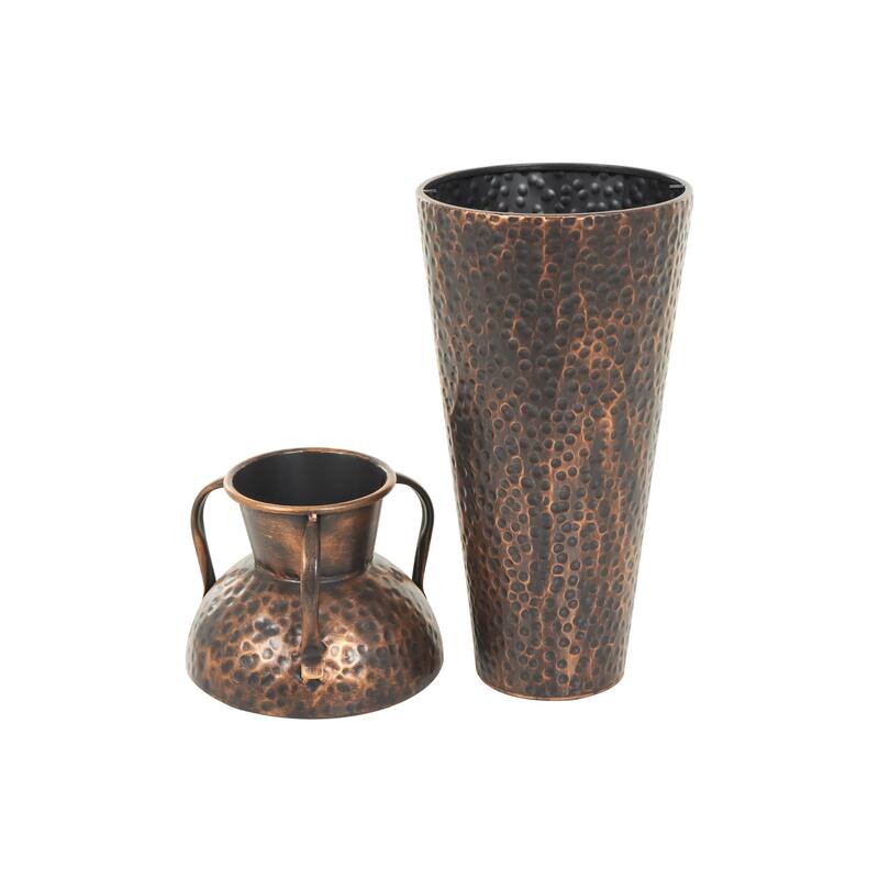 Metal Tall Floor Weathered Amphora Vase with Hammered Details and Handles - Set of 3 Copper - Roche River Decor