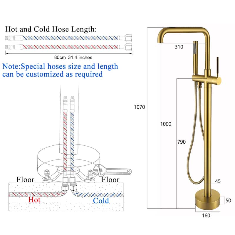 Topcraft Floor Mounted Bathtub Filler with Handheld Showerhead