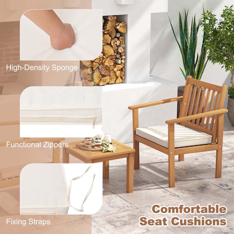 Costway 3 PCS Patio Wood Furniture Set Acacia Wood Chairs & Coffee - See Details