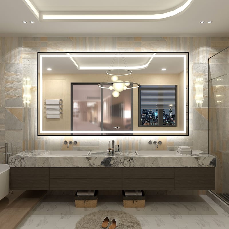 Black Metal Framed LED Front Light and Backlit Anti-Fog Wall Bathroom/ Vanity Mirror