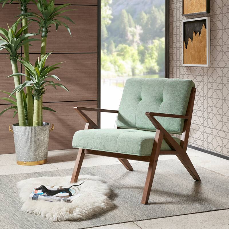 Roomfitters Mid Century Lounge Chair with Solid Wood Frame, Upholstered Accent Armchair for Living Room