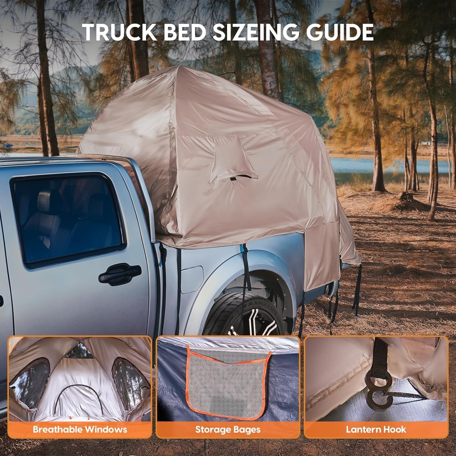Truck Bed Tent with Removable Tarp PU Waterproof 2 Person Pickup Truck Tent Khaki 6.4 6.7 ft