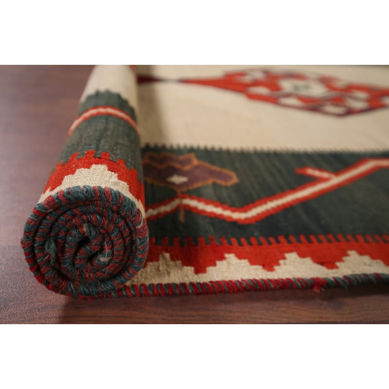 Nomadic Kilim Persian Vintage Area Rug Hand-Woven Wool Carpet - 4'2"x 7'11"
