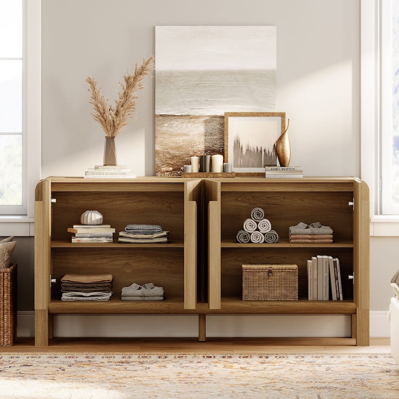 WAMPAT 63" Modern TV Stand With Storage, Entertainment Center With Adjustable Shelves,Wooden TV Console With 4 Doors