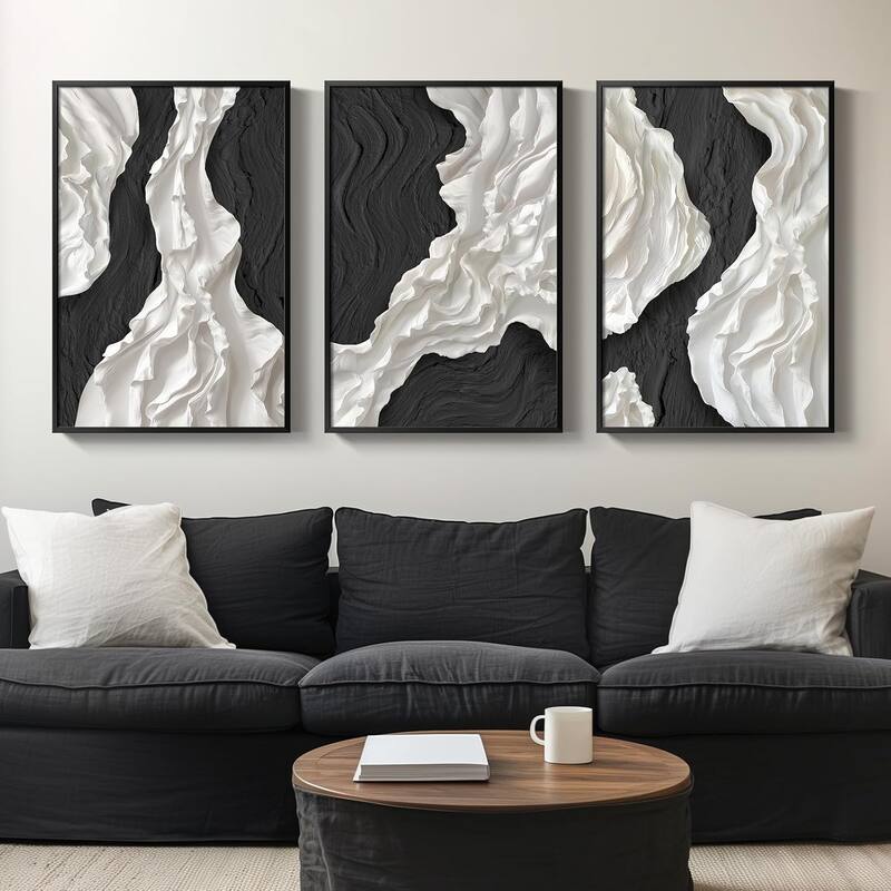 Framed Black and White Abstract Wall Art - 24 x 36