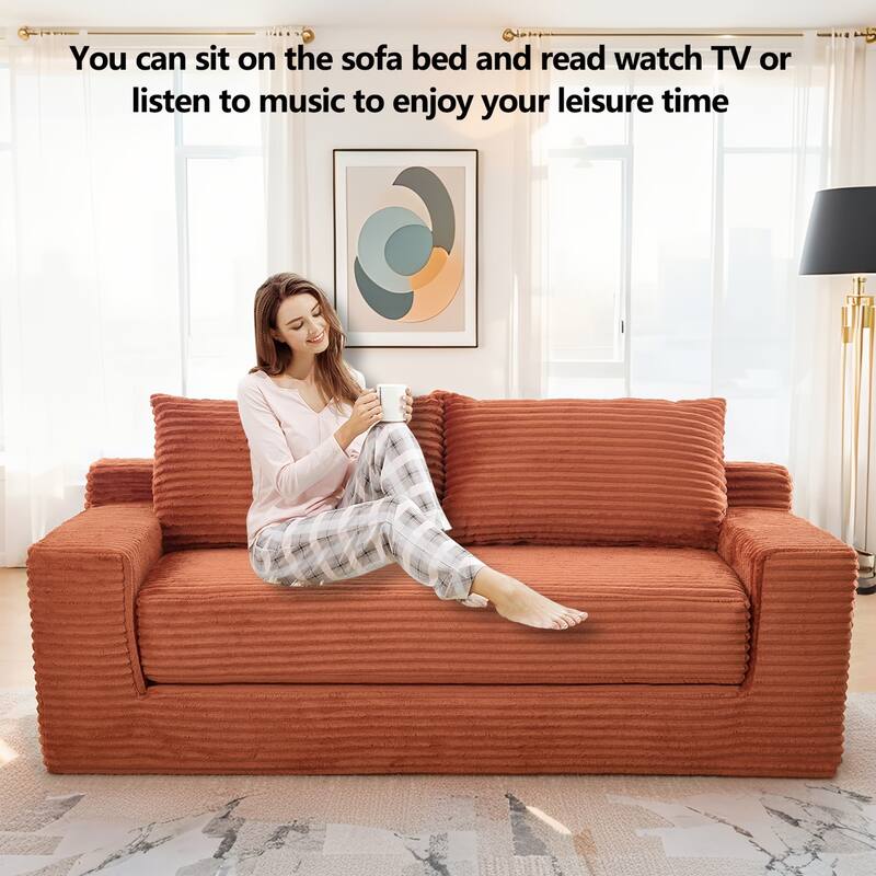 Convertible Loveseat Sofa Bed with Memory Foam, No Assembly Small Couch, Corduroy Upholstered 2-in-1 Sofa for Small Spaces