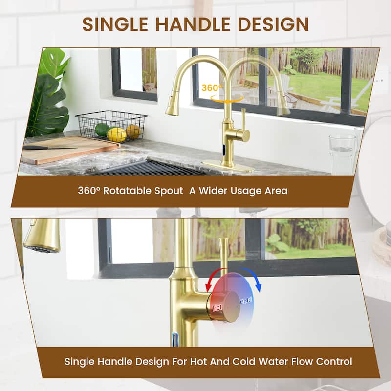 Smart Touchless Single Handle Pull-Down Sprayer Kitchen Faucet with Infrared Sensor and Smart Voice Control