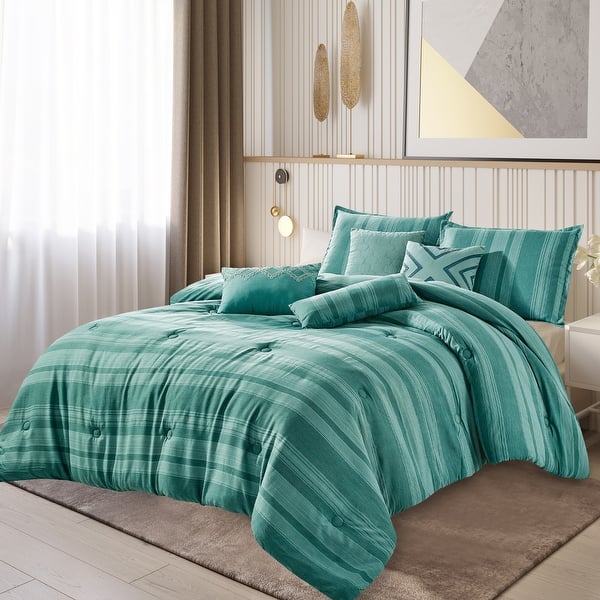 slide 2 of 21, Wellco Bedding Comforter Set Bed In A Bag - 7 Piece Luxury POLLY yarn dyed Bedding Sets - Oversized Bedroom Comforters Green - King