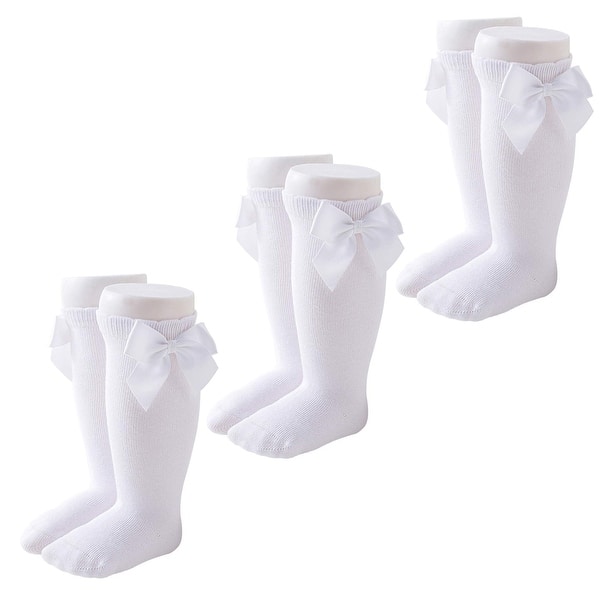 slide 2 of 6, CozyWay Baby & Toddler Knee High Bow Socks, White, 3 pairs - Multi-Color