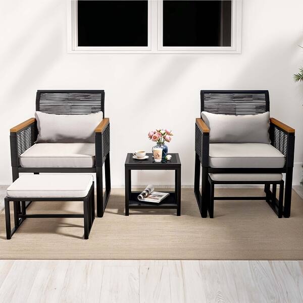 5-Piece Patio Wicker Bistro Set with Cushions - 23.2"L x 28"W x 30.7"H
