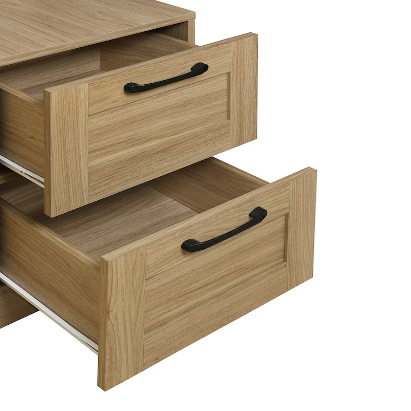 3 Doors Armoire Wardrobe Closet with 3 Side Shelves 2 Drawers, Wooden Bedroom Armoires with Hanging Rod for Bedroom