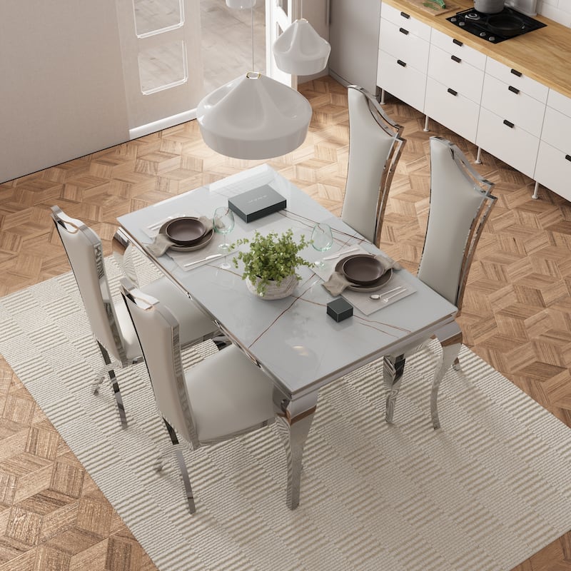 Luxurious Clear Tempered Glass Dining Table Set with Heavy Duty Dining Chairs