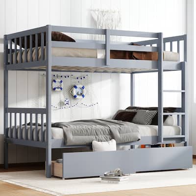 Rubber Wood Bunk Bed Frame with 2 Drawers,Convertible into 2 Beds