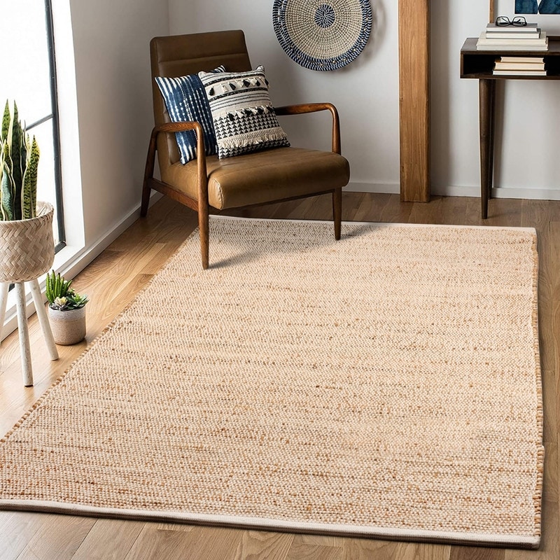 Delara Handwoven Natural Jute and Cotton Area Rug, Farmhouse