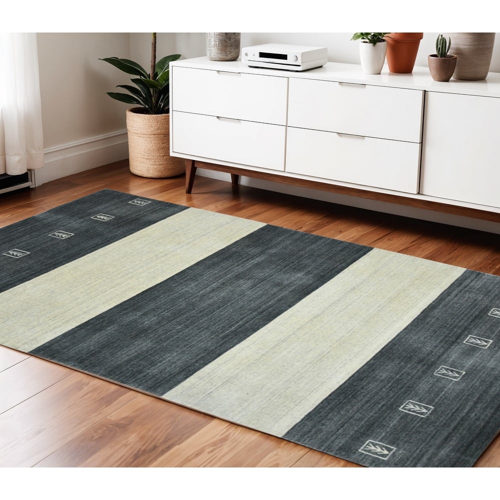 HomeRoots Striped Transitional Rectangle Area Rug