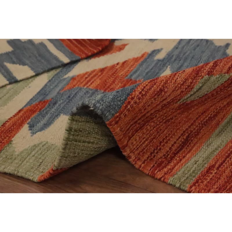 Hand Woven Oriental 100% Wool Carpet Southwestern Modern Multi-Colored Kilim Area Rug - 6' 6'' X 4' 10''