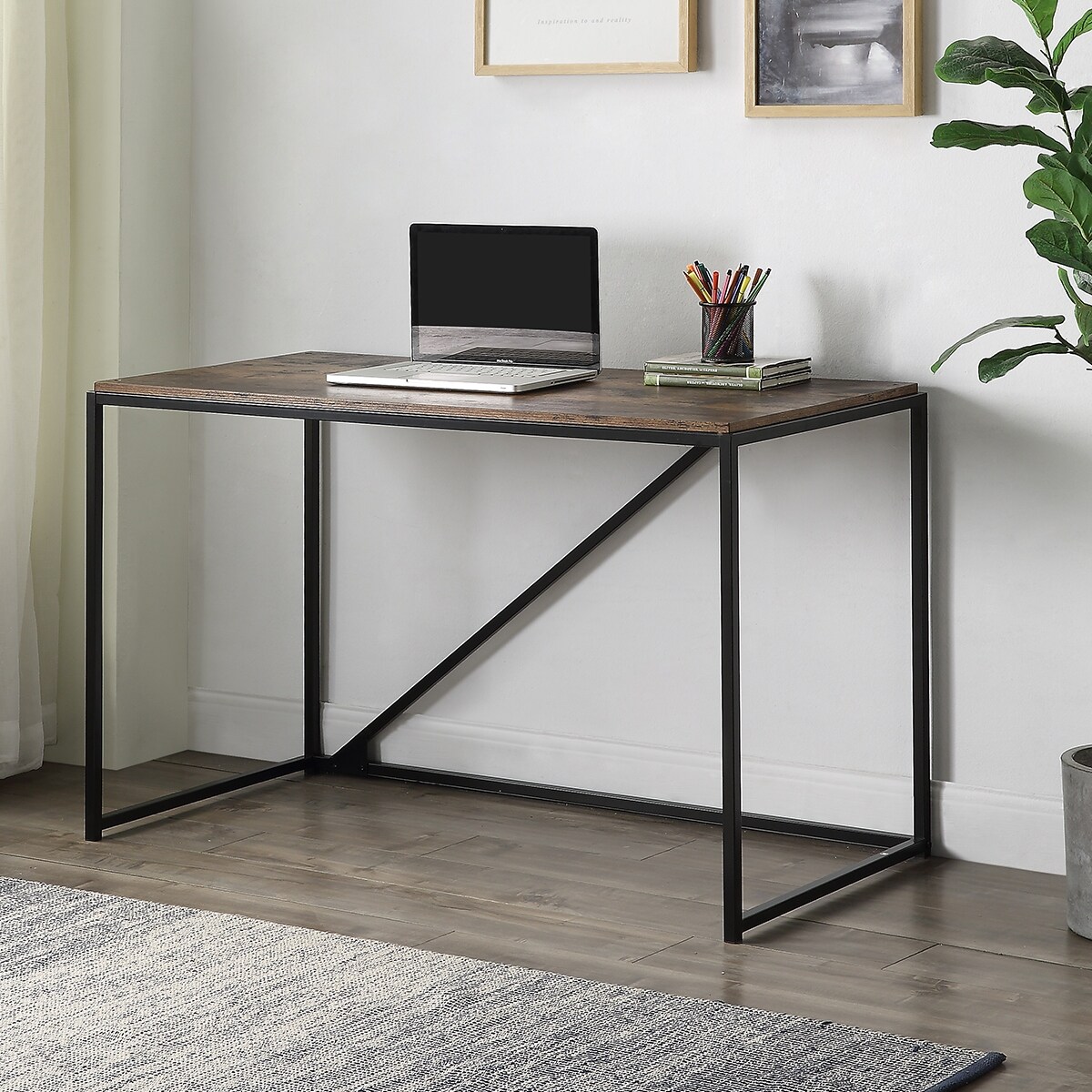 Shop Small Home Office Study Desk Metal Frame With Industrial Style Brown Overstock 31937489