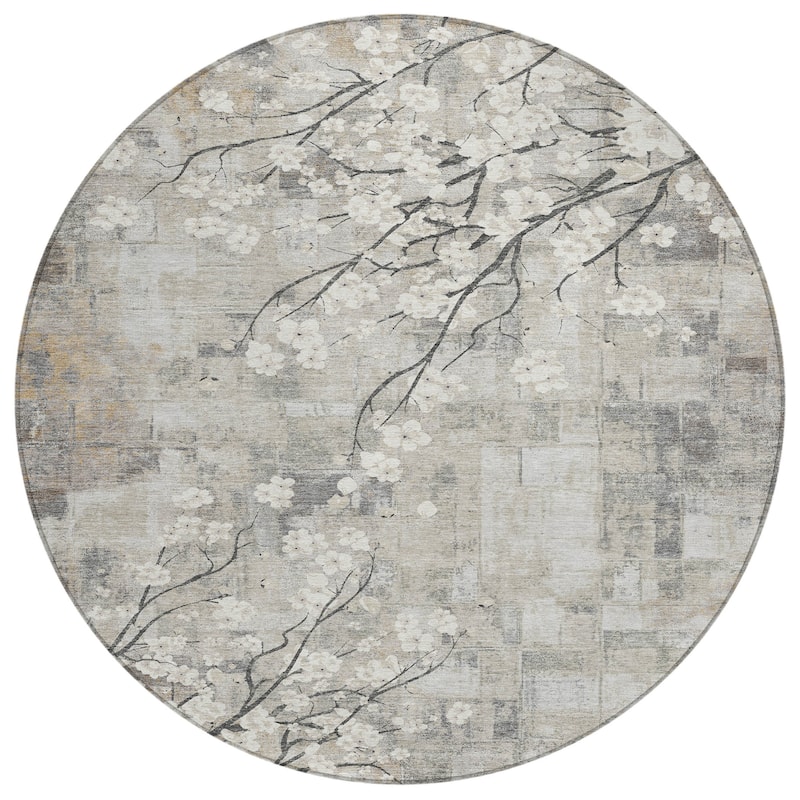 Machine Washable Indoor/ Outdoor Modern Floral Chantille Rug