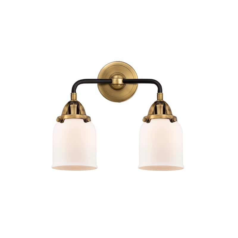 Innovations Lighting Nouveau 2 Bell - 2 Light 13" Bath Vanity Light - Matte White/Black Antique Brass