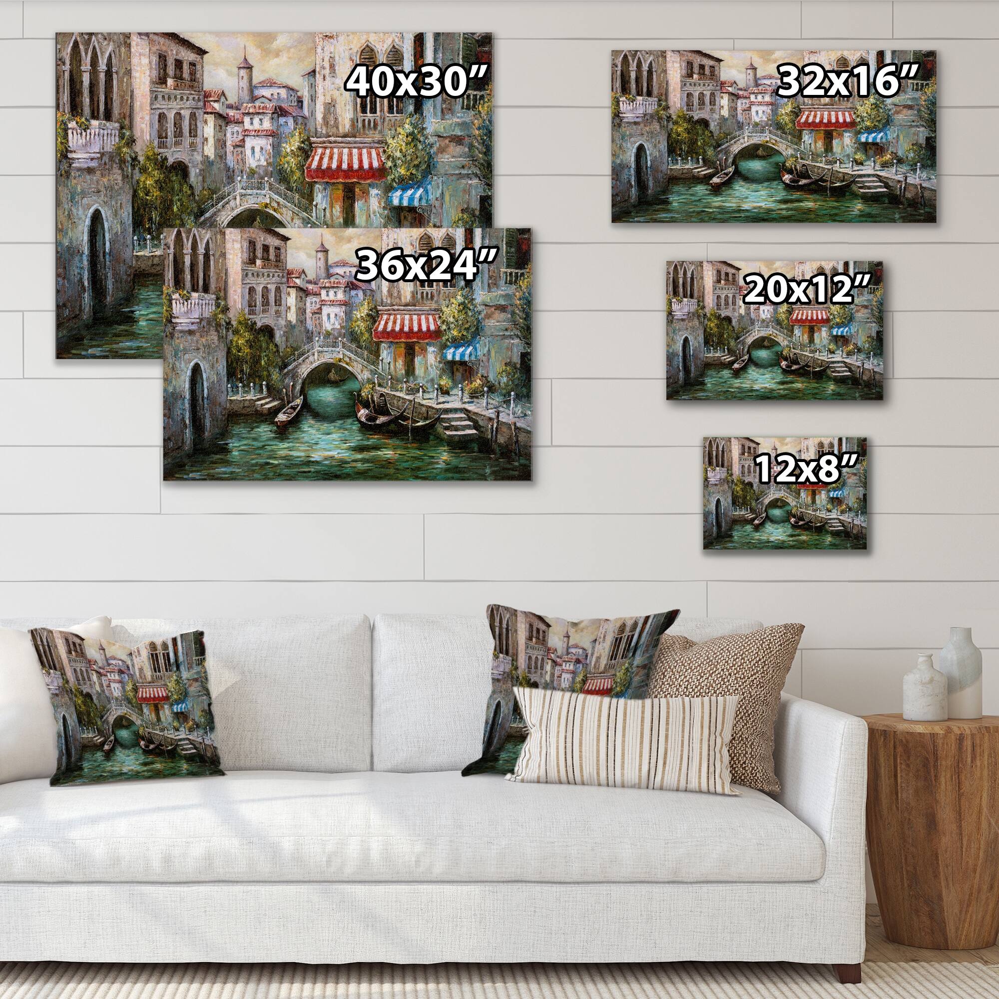 Designart "Canal In Venice" French Country Canvas Wall Decor Bed Bath