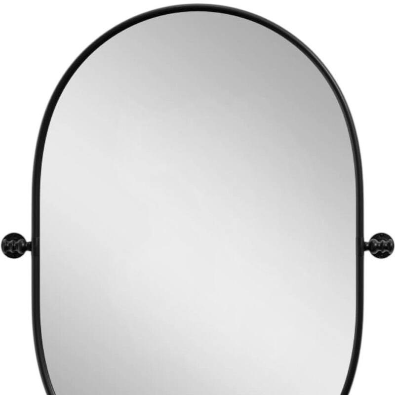 HomeRoots 32" Black Aluminum Oval Adjustable Tilting Framed Accent Mirror - 23.00 in. x 32.00 in. x 1.56 in.