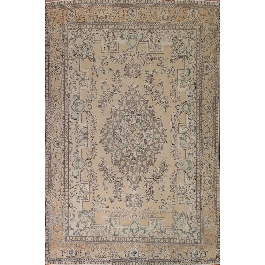 Geometric Tabriz Persian Vintage Area Rug Handmade Wool Carpet - 9'7" x 12'9"