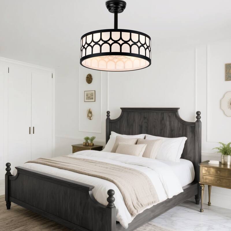 Bella Depot 20" Modern Black Drrum Ceiling Fan with Light and Remote 6-speed