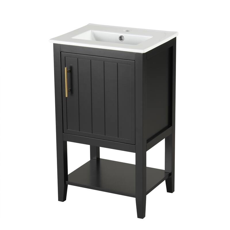 20" Bathroom Vanity with Sink, Soft Closing Door, Storage Rack & Open Shelf - Modern Grey Freestanding Cabinet
