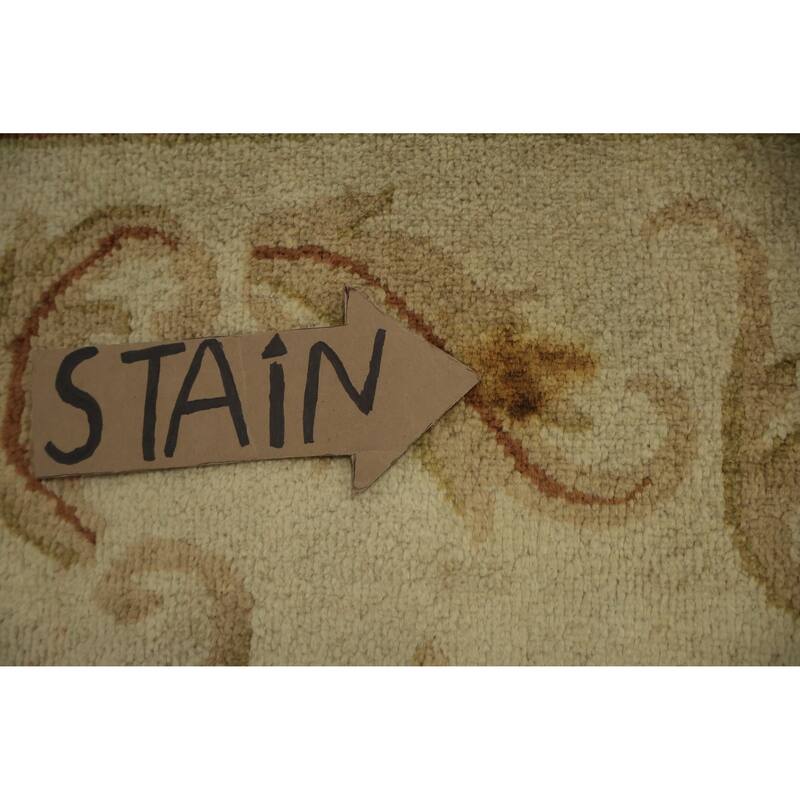 Hand Knotted Oriental 100% Wool Carpet Traditional Floral Beige & Ivories Aubusson Area Rug - 9' 6'' X 7' 7''