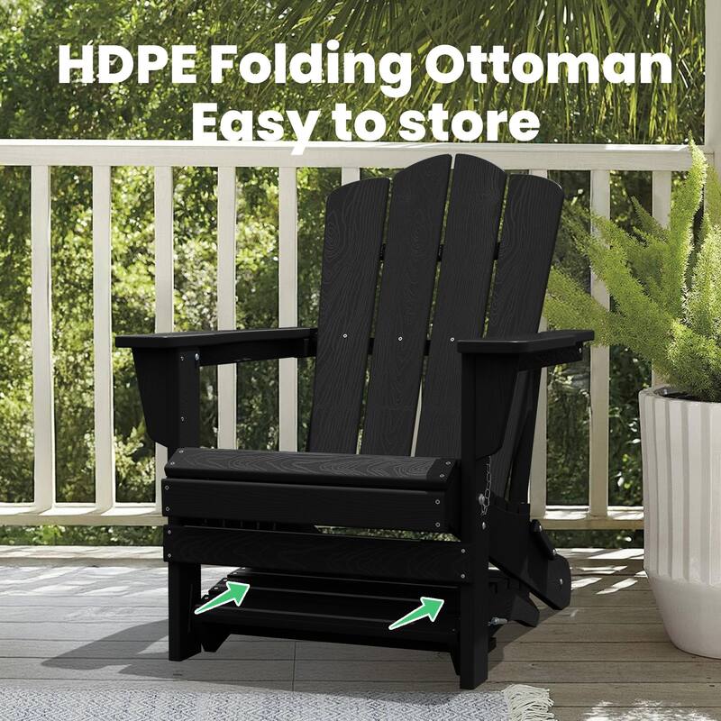 HDPE Folding Adirondack Ottoman, No-Assembly Outdoor Footrest,Fade Resistant Patio Footstool for Adirondack chair
