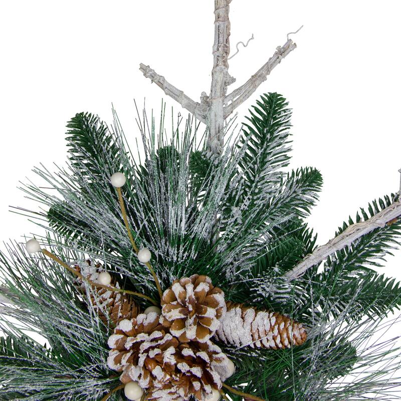 24" Green White Frosted Mixed Pine Twig Snowflake Christmas Ornament