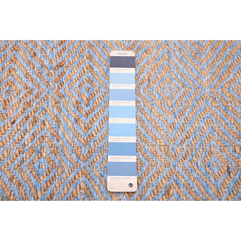 ECARPETGALLERY Flat-Weave Palas Denizli Blue, Tan Jute Kilim - 5'4 x 7'5