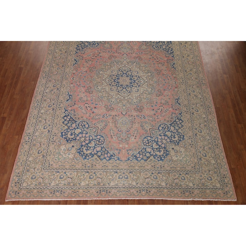 Traditional Mashad Persian Vintage Area Rug Handmade Wool Carpet - 9'5" x 12'5"