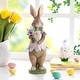 preview thumbnail 18 of 22, Glitzhome Easter Resin Bunny Boy Girl Table Statue Decoration Rabbit Figurine with Flower Party Ornaments