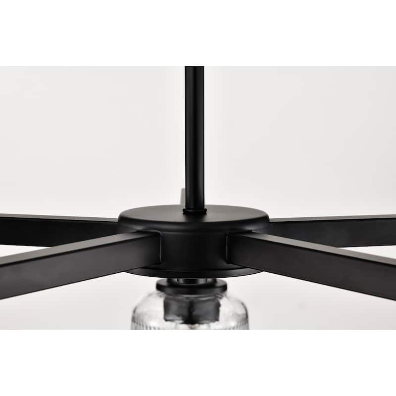 Grayson 5 Light Chandelier Matte Black Finish Clear Ribbed Glass - Matte Black