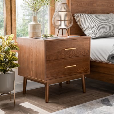 Furniture of America Beau Midcentury Walnut 2-Drawer Nightstand