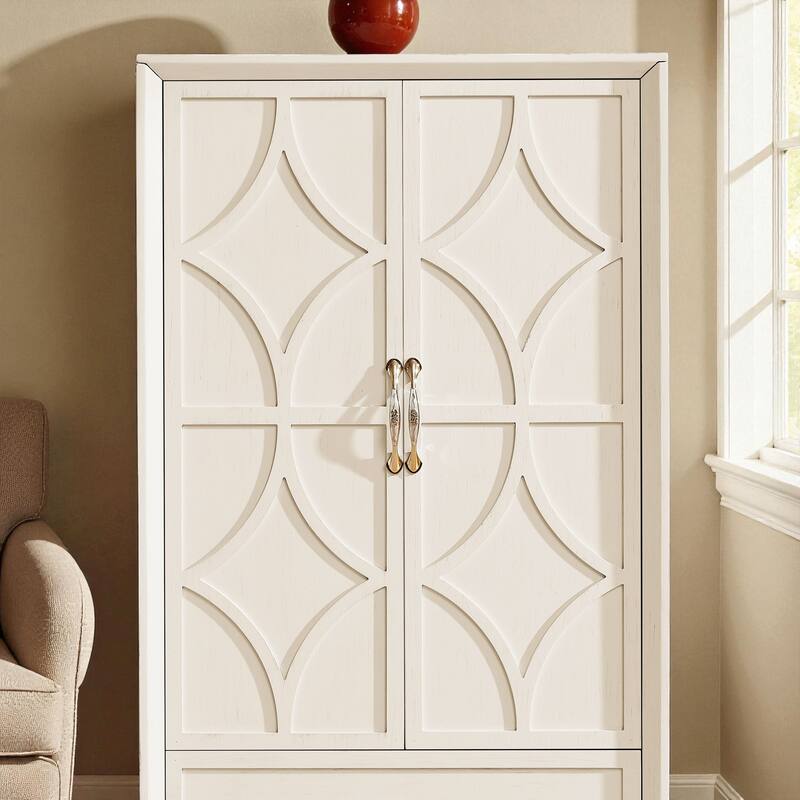 53.5" Tall Mid-Century Modern Storage Cabinet with Doors and Drawers, Retro Buffet Pantry Cabinet