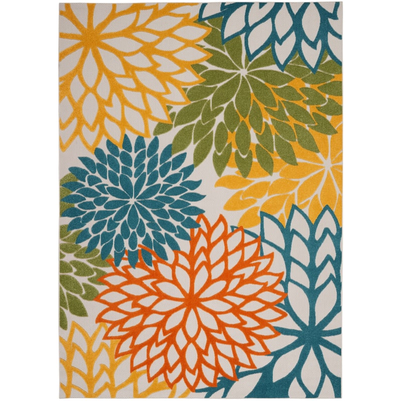 Nourison Aloha Floral Modern, Indoor/Outdoor Area Rug - 7'10" x 10'6" - Turquoise/Multicolor
