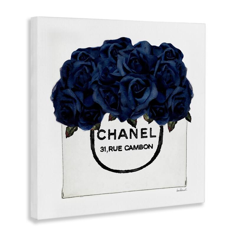 Stupell Chic Navy Blue Roses in Glam Fashion Bag Canvas Wall Art