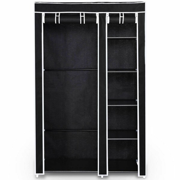 Portable Closet Storage Organizer Clothes Wardrobe Shoe Rack With Shelves Gray