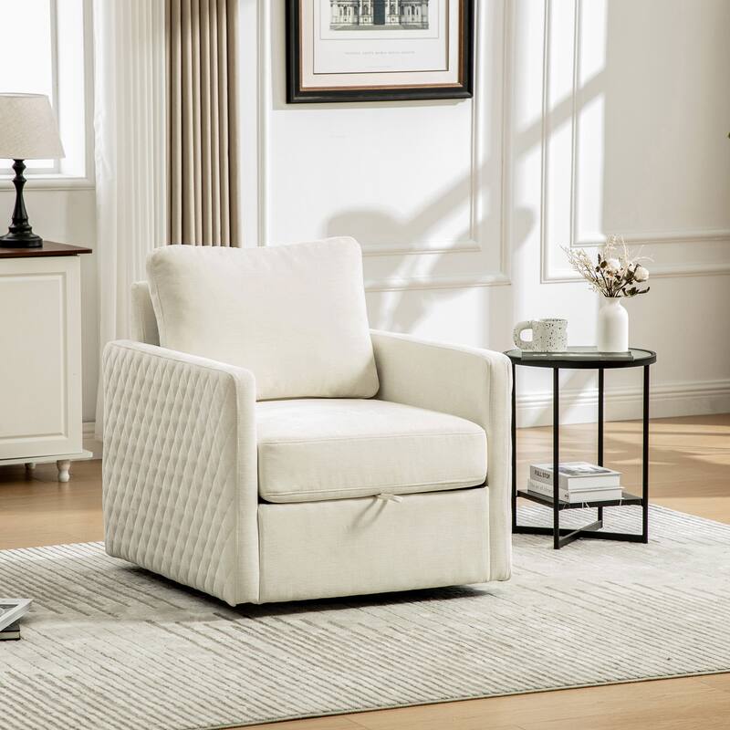 Swivel Accent Chair, Comfy Reading Chairs, Accent Single Armchair Upholstered Sofa Tufted Accent Square Club Chair - Beige
