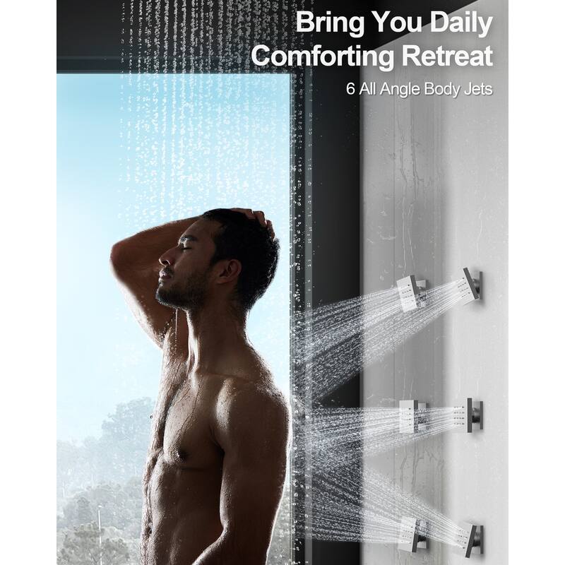 GRANDJOY Luxury Shower Faucets 22" LED Ceiling Mount Rainfall Shower Head System with 6 Body Jets