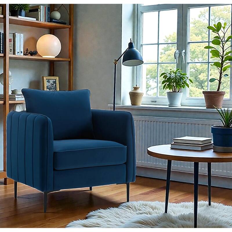 Velvet Accent Chair for Living Room, Mid Century Modern Single Sofa Chair with Pillow and Metal Legs