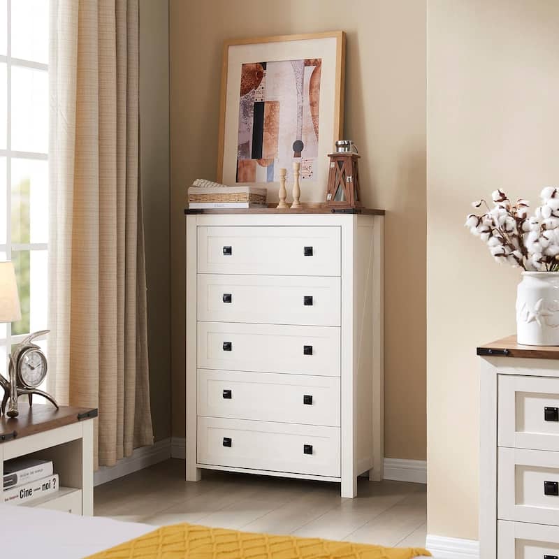 48" Tall Farmhouse 5 Drawer Wood Dresser, Chest of Drawers for Bedroom