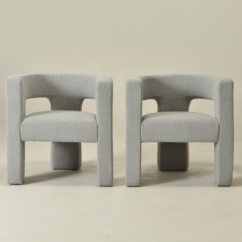 KINWELL 28" Wide Boucle Upholstered Square Armchair (Set of 2)