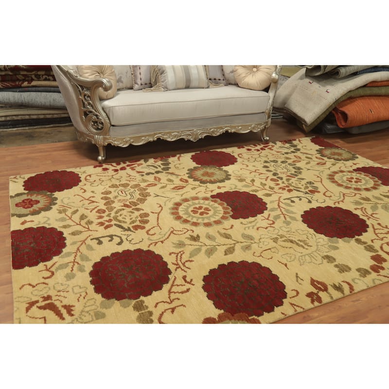 All-Over Floral Indian Area Rug 7x10 - 9' 11'' X 6' 6''